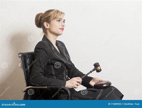 Female Judge with Wooden Gavel Stock Photo - Image of patriotism ...