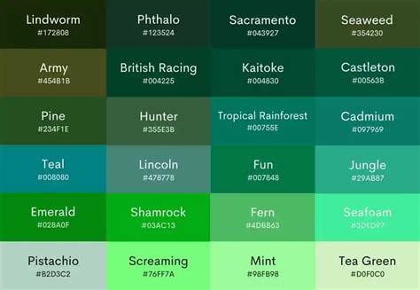 100+ Shades of Green Color with Names, Hex, RGB & CMYK