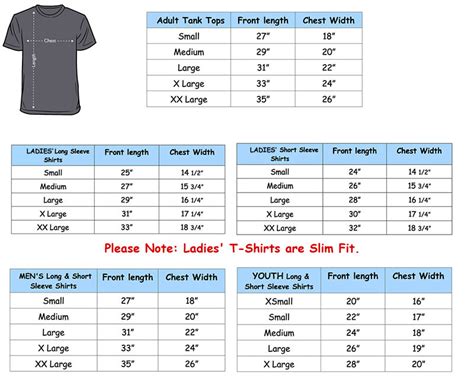 Teenage Clothing Size Chart