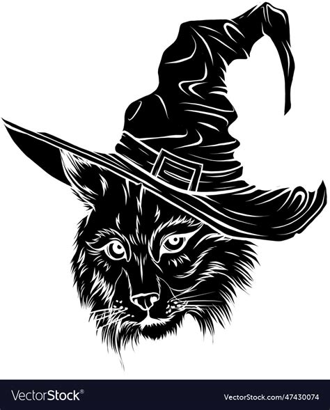 Black silhouette oflynx head with wizard hat Vector Image