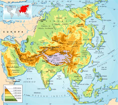 Me gustan las Sociales: Asia y Oceanía.Mapa físico.