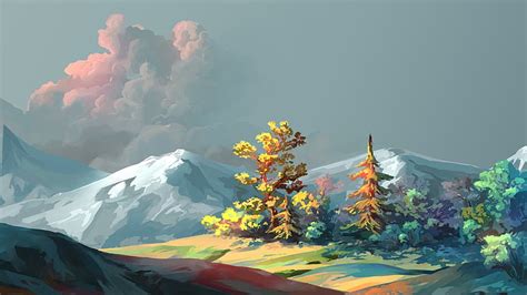 HD wallpaper: nature, painting, mountain, landscape painting, digital painting | Wallpaper Flare