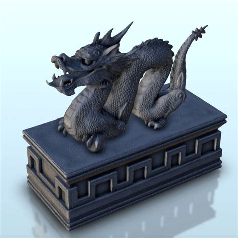 Statue of Dragon on Carved Base 6 STL 3D Printing Asian Japan Pacific Terrain Architecture Bolt ...