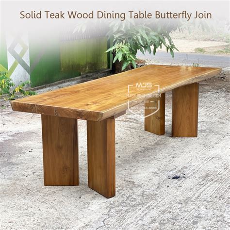 Meja Makan Kayu Jati Tua Solid Join Butterfly - MJS FURNITURE JEPARA