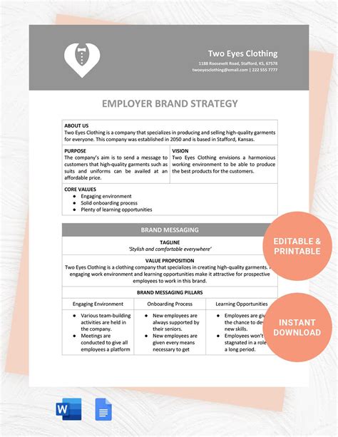 Employer Brand Strategy Template in Word, Google Docs - Download ...