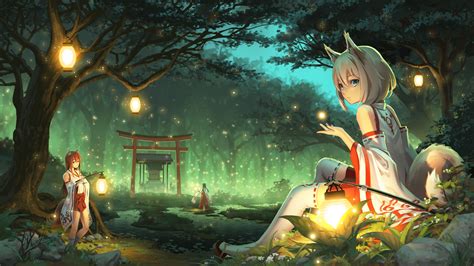 Wallpaper : forest, anime girls, kitsunemimi, jungle, mythology ...