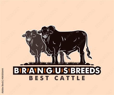 BRANGUS BREEDING FARM LOGO, silhouette of big and strong bull standing ...