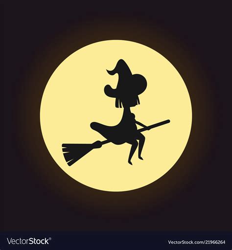 Witch silhouette flying on broom night moon Vector Image