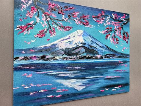 Sakura Oil Painting Japan Cherry Tree Blossom Painting Fuji - Etsy