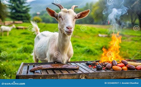 Funny Eid Ul Adha Concept Goat Having a Bbq Barbecue on Eid Al Adha Bakra Eid AI Generative ...