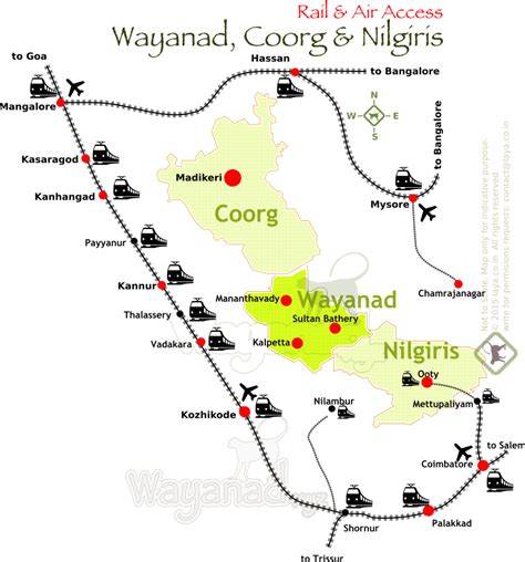 Wayanad Coorg Nilgiris Rail and Air Access Map | Rail routes and ...