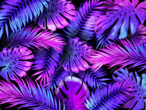 Premium Vector | Neon color tropical leaves. Trendy colorful palm tree leaf, jungle background ...