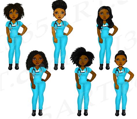 Black Nurse Clipart, African American Planner Illustrations - Natural Hair - I 365 Art