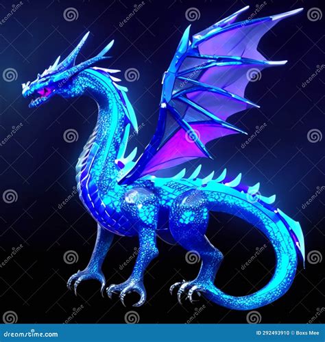 Dragon with Blue Wings on a Black Background. Vector Illustration of a ...