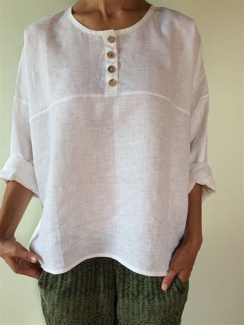 Women Top, Women Shirt, Women Blouse with Buttons, Long Sleeve Shirt, Linen Top, Linen Shirt ...