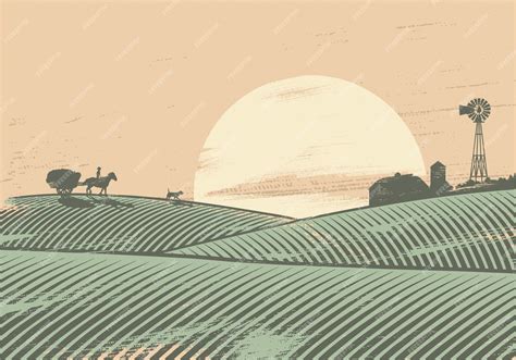 Premium Vector | Silhouette of farmer in field at sunset