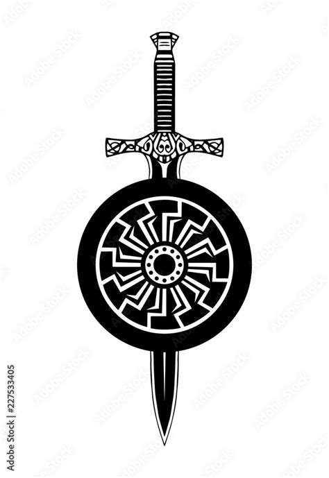 Sword shield tattoo, viking set. Celtic knightly emblem logo Stock Vector | Adobe Stock