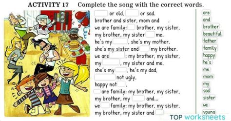 We are family song. Interactive worksheet | TopWorksheets