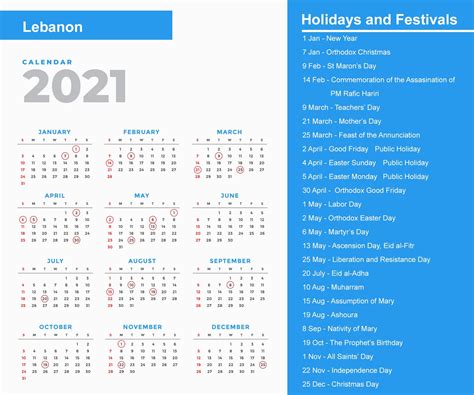 Lebanon Holidays 2021 and Observances 2021