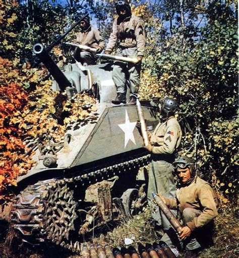 World War II in Color: The Crew of an American M4 Sherman Tank Ressuplying the Ammunitions