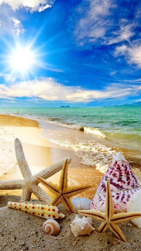 Summer Beach Sun Starfish Waves Android Wallpaper