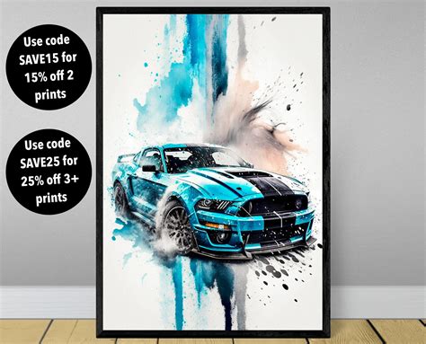 Ford Mustang GT500 poster print, Mustang poster, Mustang print, car poster, supercar poster ...