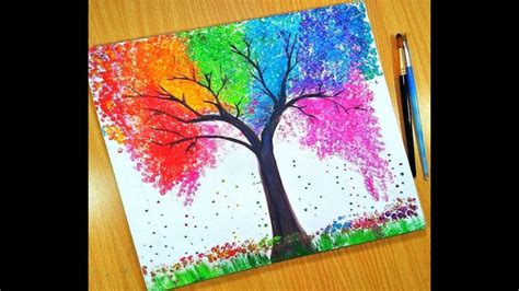 Colorful Rainbow Tree Painting For Kids/Easy Painting For Kids/Simple Acrylic Painting idea ...