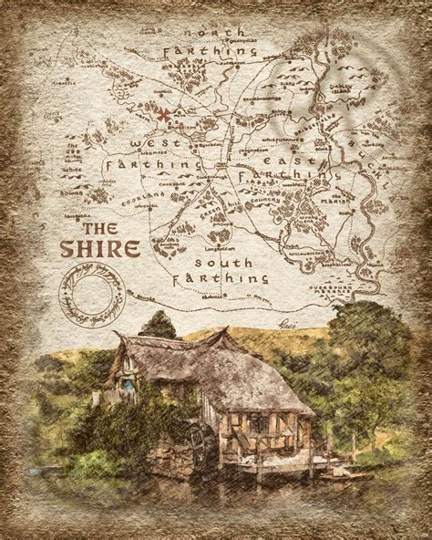 Hobbiton Mill Landscape Wall Art Poster of Shire Map, Lord of the Ring Hobbiton Mill Art, Wall ...