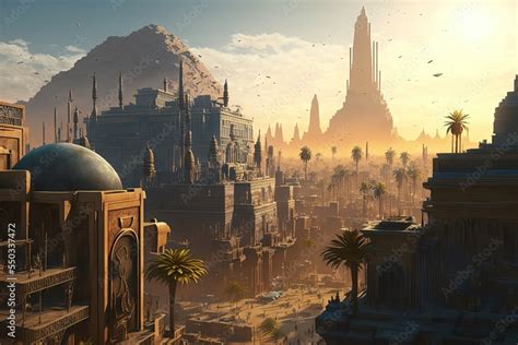 Futuristic Egypt. Sci-fi. Pyramid. Golden futuristic city. concept art ...