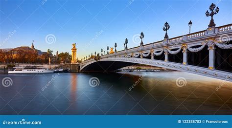 Pont Alexandre III Bridge and Seine River at Sunset Panoramic. Paris ...