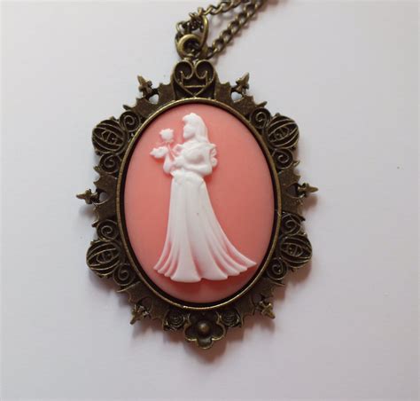 Victorian Cameo Necklace Pink Pendant Sleeping Beauty by AOSDESIGN