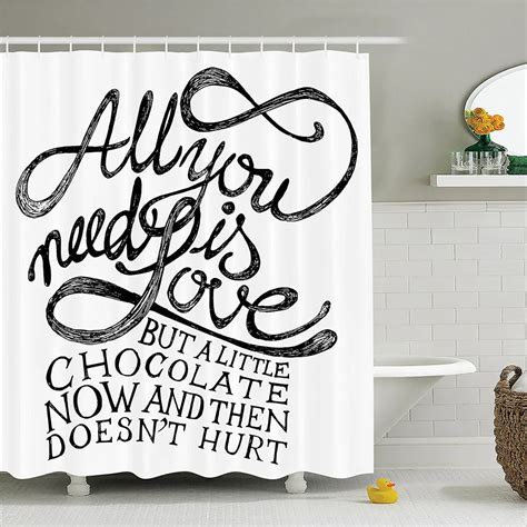 Quotes Decor Shower Curtain Set "All You Need is Love" Calligraphy Comic Fun Happiness Quotes ...