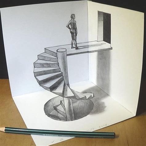 a card with a drawing of a man standing on top of a staircase next to a doorway