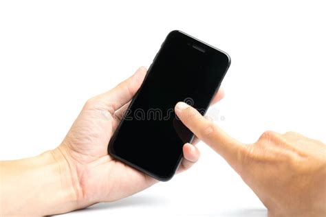 Hand Holding Black Phone Isolated Stock Photo - Image of display, touch: 109135244