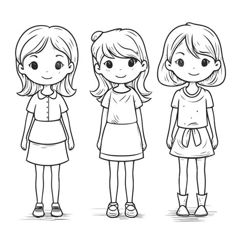 Three Girl Characters Coloring Pages Outline Sketch Drawing Vector, Wing Drawing, Girl Drawing ...