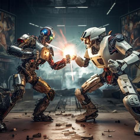 Premium AI Image | a 3d illustration of two robots fighting with one being held in front of a ...