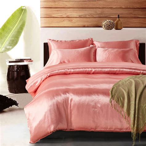 Luxury Pink Satin Silk Bedding Set Queen King Size Printing Pillowcase ...