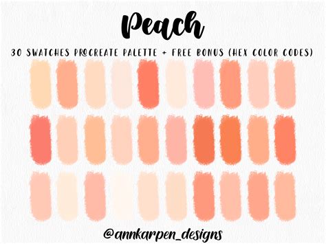 Peach Procreate Palette, 30 HEX Color Codes, Instant Digital Download ...