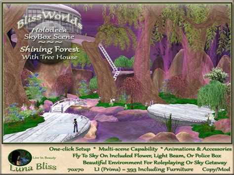 Second Life Marketplace - BlissWorlds Shining Forest Skybox With Tree House & Furniture