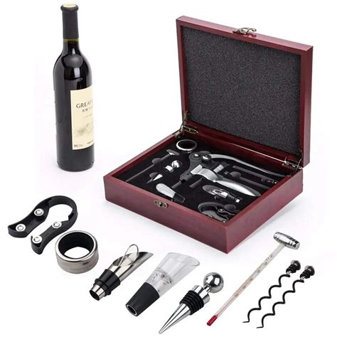 Rabbit Wine Corkscrew Gift Set 9 Pc W/premium Wood Case - The All In One Accessory Kit For Any ...