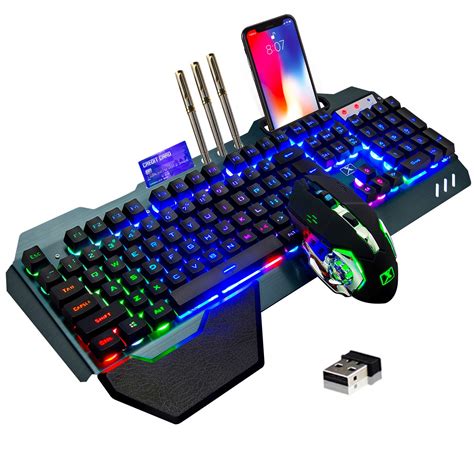 Buy Wireless gaming Keyboard and Mouse,Rainbow Backlit Rechargeable Keyboard Mouse with 3800mAh ...