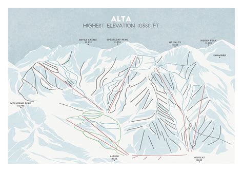 Alta Trail Map Utah Skiing Ski Map Snowboard Art Ski | Etsy