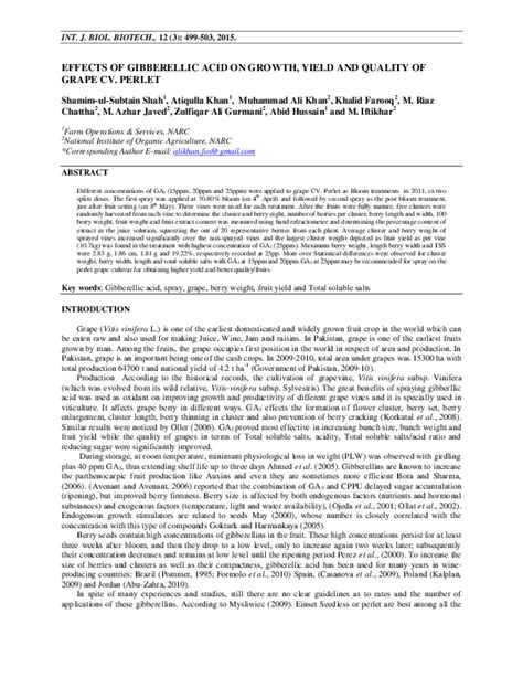 (PDF) EFFECTS OF GIBBERELLIC ACID ON GROWTH, YIELD AND QUALITY OF GRAPE ...