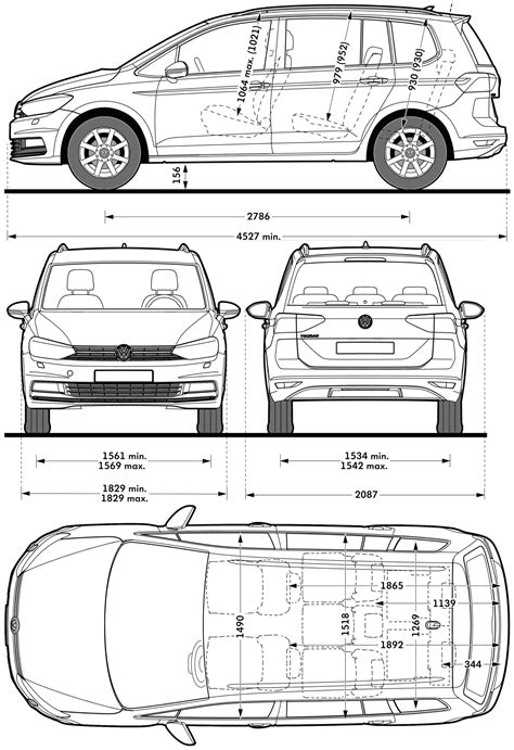 Volkswagen Touran 2019 Blueprint - Download free blueprint for 3D modeling