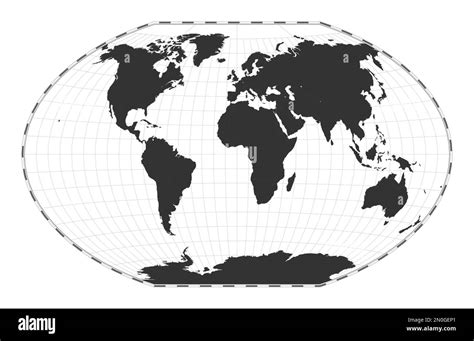 Vector world map. Winkel tripel projection. Plain world geographical map with latitude and ...