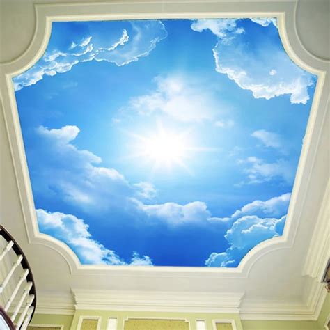 3D Wall Murals Wallpaper Landscape Blue Sky And White Clouds Ceiling Wallpaper Natural Murals ...