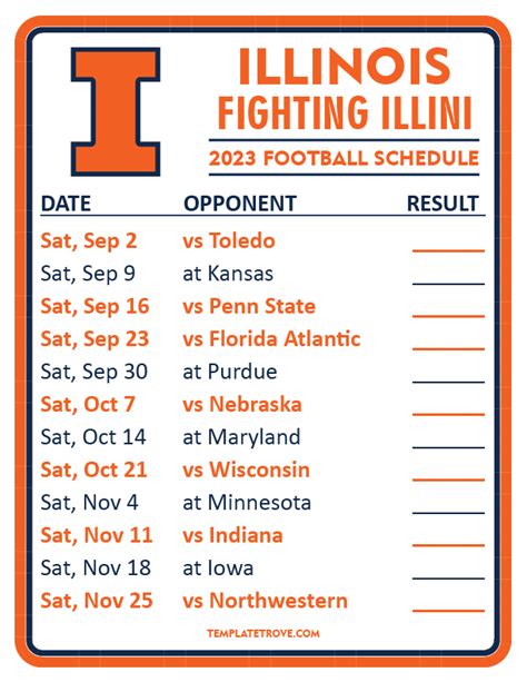 Printable 2023 Illinois Fighting Illini Football Schedule