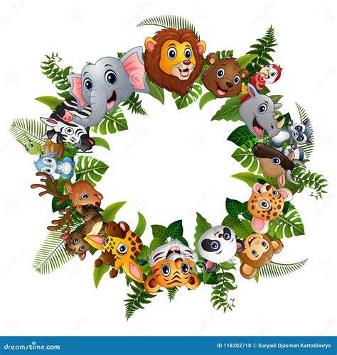 Animals Forest Cartoon Together in Circle Stock Vector - Illustration ...