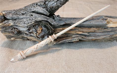 White Crystal Wizard Wand / Wood Magic Wand / Fantasy Wand / | Etsy