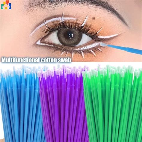 100Pcs Practical Disposable Eyelash Cotton Swab Micro Brushes Eyelashes Extension Cleaning ...